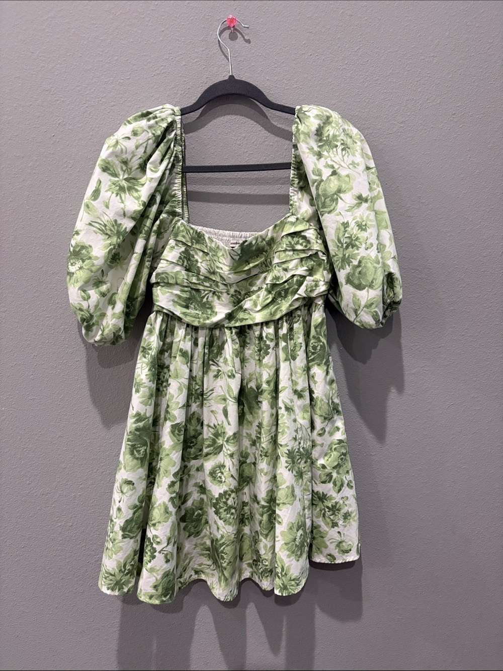 Abercrombie & Fitch Green and White Floral Puff-Sleeve Mini Dress
